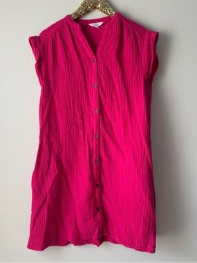 Bright Pink Button-Front Women’s Dress